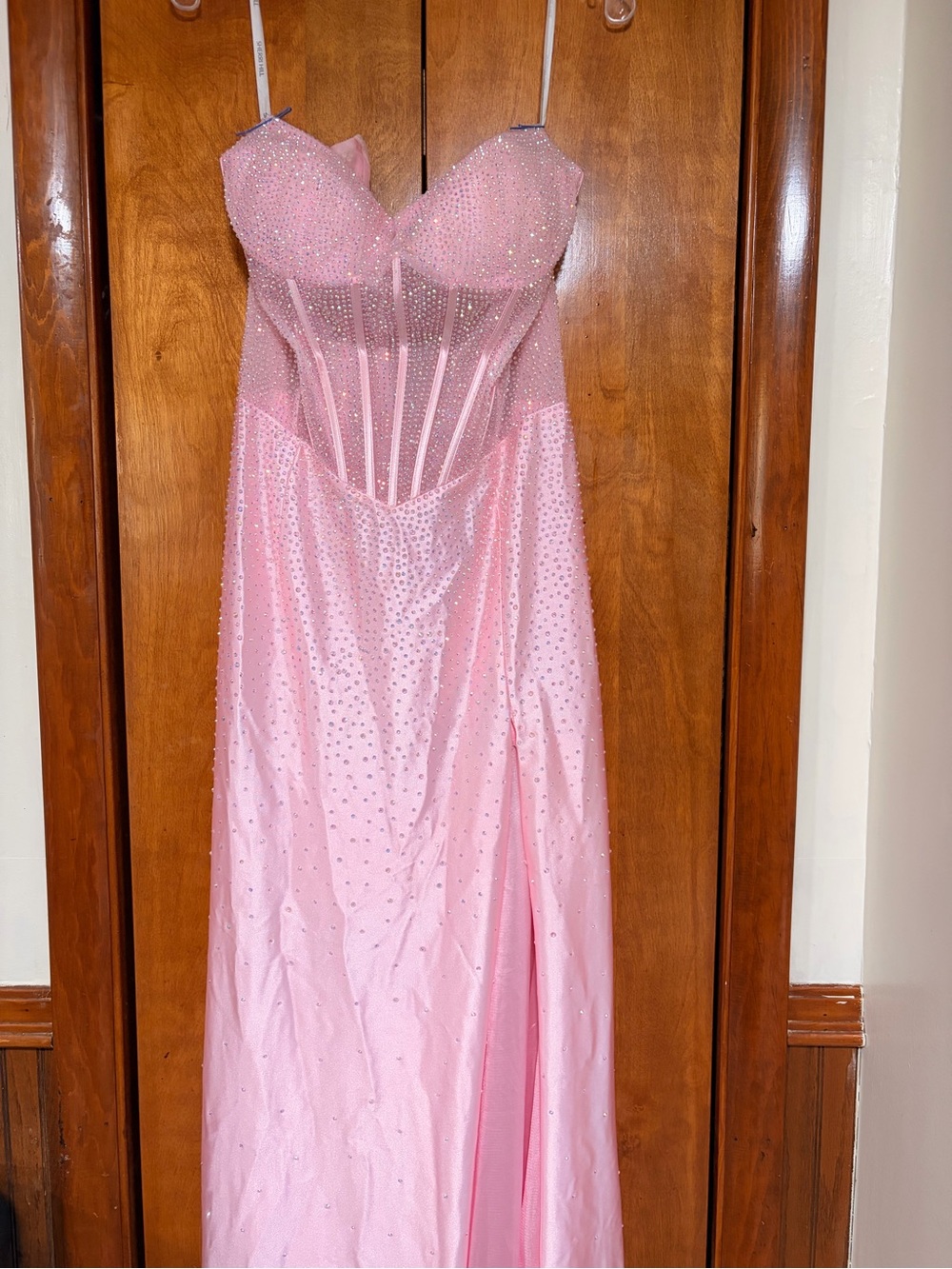 Sherri Hill Pink Strapless Beaded Corset Gown